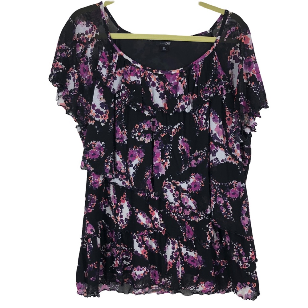 Plus size 3X Ruffle Top by east5th; Multiple Layers of Ruffles; Watercolor Print